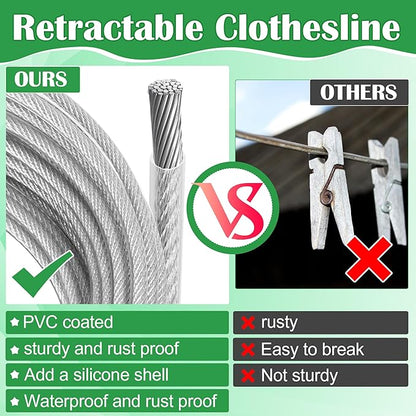 Windspeed 25Ft Retractable Clothesline Outdoor Heavy Duty Travel Clothesline Retractable Clothes Line for Outside Travel Camping Clothes Line, Galvanized Steel Material, with 10 Clips, Storage Bag