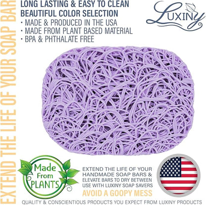 Soap Savers for bar soap, American Made by Luxiny, Lifts Soap in Soap Dishes & Shower Soap Holders -Handmade Soap Lasts Longer -Made from Plant Based Material (Lavender Lilac Purple)