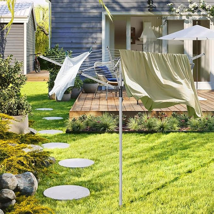 Outdoor Umbrella Drying Rack, 4-Aluminum Arms Folding Rotary Dryer with 12 Lines 165 ft Drying Space Adjustable Height Clothesline w/Waterproof Cover & Ground Spike for Garden Backyard(Grey)