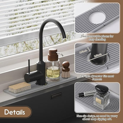 Faucet Mat for Kitchen Sink, Diatomite Quick Drying Tray , 15.8 Inch Kitchen Sink Splash Guard and Bathroom Stone Tray for Counter. Super Absorben.Deep Grey