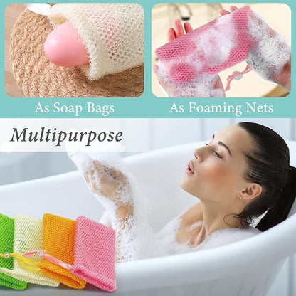6 Pack Soap Bags, Colorful Soaps Saver Bag Mesh Soap Bags for Soaps Bars, Hangable Exfoliating Pouch with Drawstring for Shower Bath (Pink, Yellow, Orange, Blue, Green, Beige, 3.5''x5.5'')