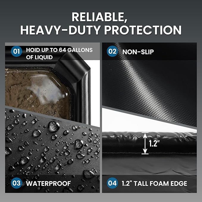 7'9" x 18' Heavy-Duty Garage Floor Mat - 610GSM Commercial-Grade PVC Containment Mat with 1.2" Raised Edges to Trap Water, Mud, Snow & Oil, Waterproof Garage Floor Mat for Cars, Non-Slip
