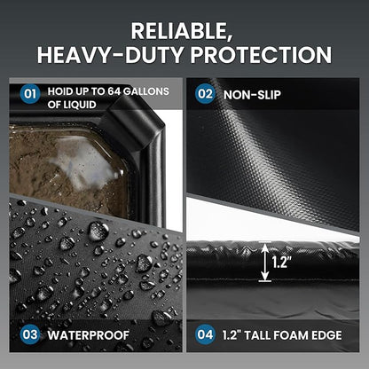 8’6" x 22’ Heavy-Duty Garage Floor Mat - 610GSM Commercial-Grade PVC Containment Mat with 1.2" Raised Edges to Trap Water, Mud, Snow & Oil, Waterproof Garage Floor Mat for Cars, Non-Slip