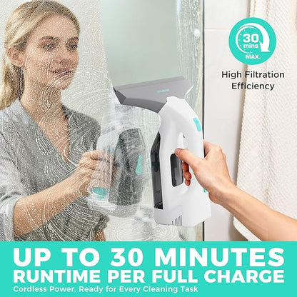 HAUSHOF Electric Window Vacuum Squeegee 11", Vacuum Squeegee Cordless Cleaner Tool Set, Window Vac with 300ml Spray Bottle & 100ml Water Tank for Mirror, Countertop, Showers