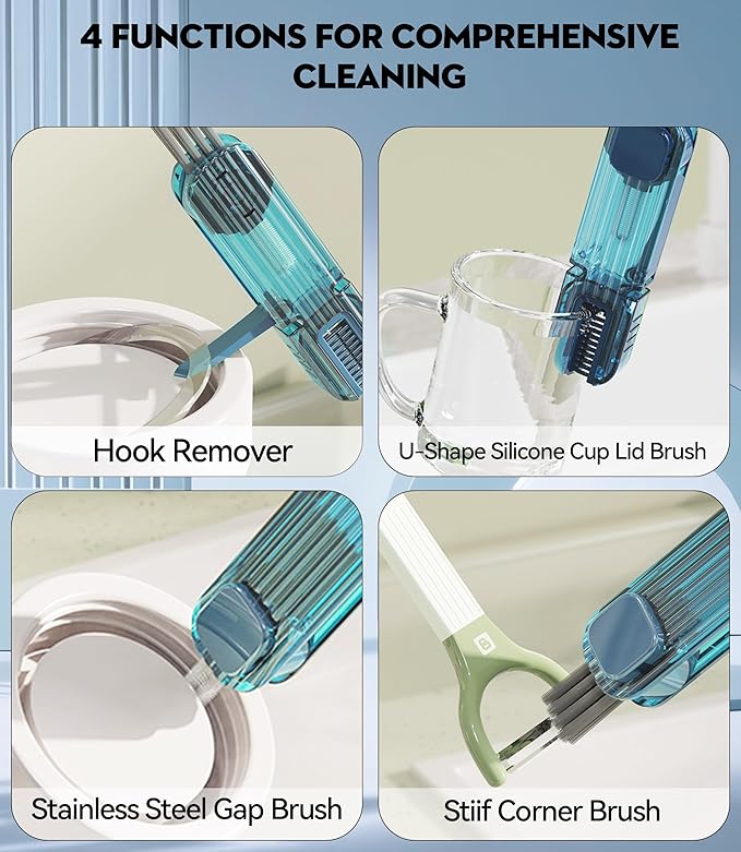 VIDONIO 4 in 1 Cup Lid Gap Cleaning Brush, Multifunctional Insulation Bottle Cleaning Tools, Mutipurpose Tiny Silicone Cup Holder Cleaner, Home Kitchen Cleaning Tools