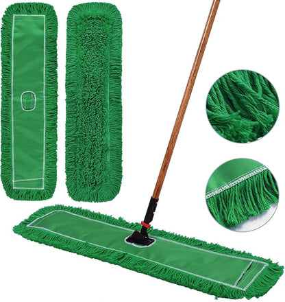 Matthew Cleaning 36'' Industrial Strength Cotton Dust Mop Refill Washable Replacement Heads for Residential & Commercial Use Fit Standard Dust Mop Frames, Hardwood, Concrete Floors Green 6 Pack