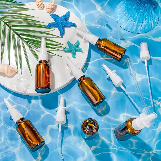 100 Pcs Nasal Spray Bottle, 1OZ/30ML Brown Empty Refillable Nasal Spray Bottles Glass with 20 Funnels and 20 Labels