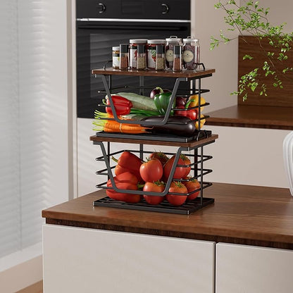 Trash Bag Holders with Wood Top, Large & Small Garbage Bag Dispenser for Kitchen, Pantry, Laundry Room Organization, Wall Mount or Countertop Use, Black Larger