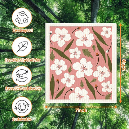 Swedish Dishcloths for Kitchen 6 Pack Flowers Cellulose Sponge Cloths Non Scratch Reusable Paper Towels No Odor, Biodegradable and Reusable Kitchen Dish Rags (Wildflowers)