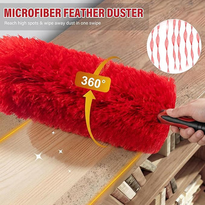 8 FT Cobweb Duster with Extension Pole, 12 FT High Reach Ceiling Fan Cleaner Duster for Home, 2.6-8 FT Extendable Pole with 3 Pcs Dusting Tools, Cubweb Duster, Feather Dusters, Ceiling Fan Duster