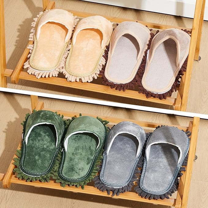 Jecery 4 Pair Washable Microfiber Mop Slippers Detachable Dusting Shoes for Floor Cleaning, Office & Home Use Suitable for Women & Men(Beige,Brown,Black,Grass Green,M Size)