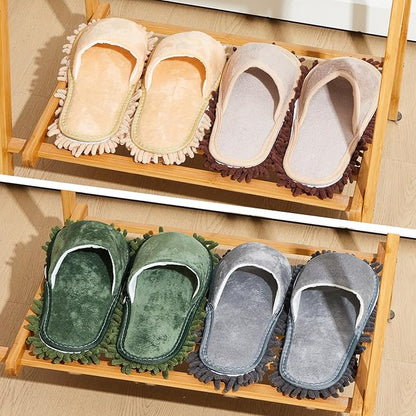 Jecery 4 Pair Washable Microfiber Mop Slippers Detachable Dusting Shoes for Floor Cleaning, Office & Home Use Suitable for Women & Men(Beige,Brown,Black,Grass Green,M Size)