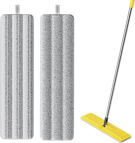 JOYMOOP 17.7-Inch Microfiber Flat Mop Replacement Pads – Washable Reusable Grey & Stripe, Pack of 2 Wet & Dry Refill for JOYMOOP Flat Mop & Mop Bucket Set