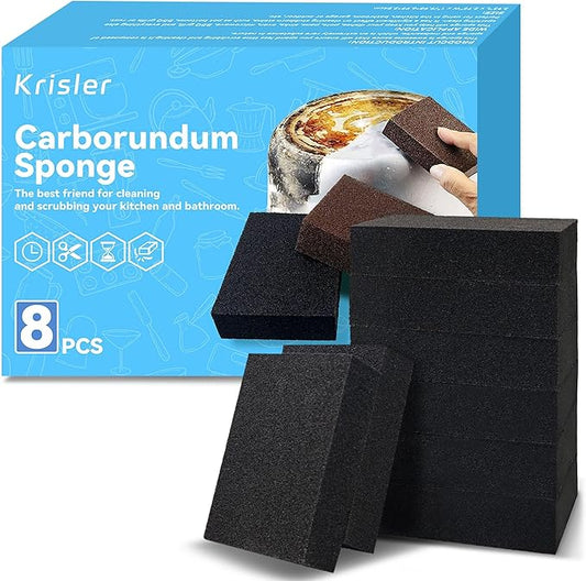 Krisler 8pc Black Carborundum Sponge Nano Emery Sponges Caspian Stone Pot Clean Brush Rust Eraser Grit Scouring Pads Pot Cleaning Pads with Carborundum Washing Kitchen Cleaner Tool(thickness-1inch)