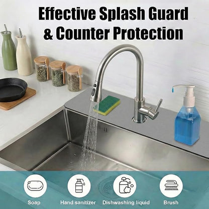 Customizable Kitchen Sink Faucet Mat: 30" Lx5.5 W Splash Guard, Pre-Cut Center Hole, Trimmable to Fit 2 & 3 Holes Faucet & Irregular Sink with Soap Dispenser - Bathroom Counter Protector Drip Catcher