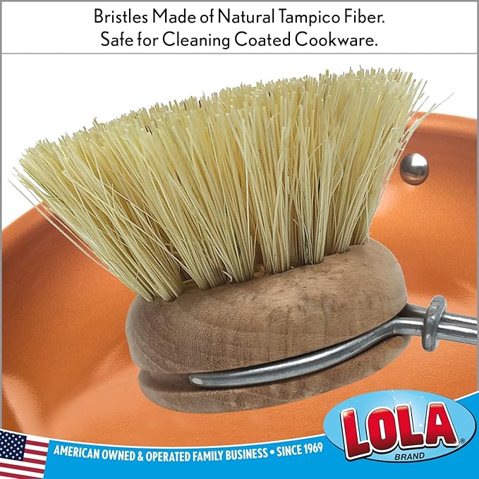 LOLA Replacement Head for the Original Tampico Vegetable & Dish Brush, 3 Pack, Birch Hardwood & Tampico Bristles, Reusable & Washable