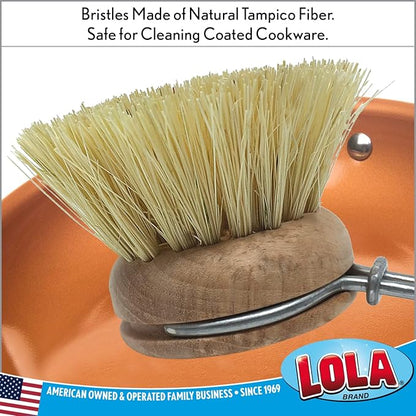 LOLA Replacement Head for the Original Tampico Vegetable & Dish Brush, 3 Pack, Birch Hardwood & Tampico Bristles, Reusable & Washable