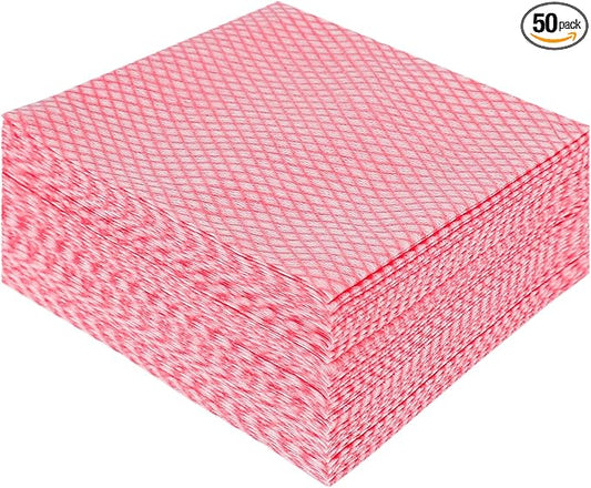 JEBBLAS Disposable Dish Towels and Cloths, Reusable Wipes, 50 Count, Red