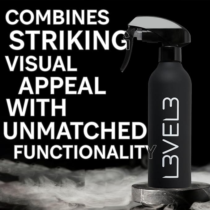 L3 Level 3 Rubberized Spray Bottle - Precise Action Mist Bottle for Effortless Hair Styling - Rubber Grip for Total Control