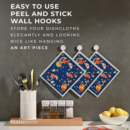 MAISONOVO Swedish Dishcloths for Kitchen | Reusable Paper Towels with Hook | Reusable Paper Towels Washable | Swedish Dishcloth Reusable Paper Towel | Kyoto Fish - Pack of 2