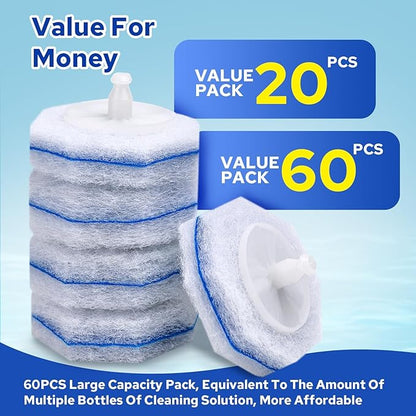 60pcs Disposable Toilet Brush Refills, Toilet Bowl Cleaner Refill Pads, Compatible with Most Toilet Cleaning Wands & Systems, Disposable Scrubber Refill Heads for Deep Bathroom Cleaning