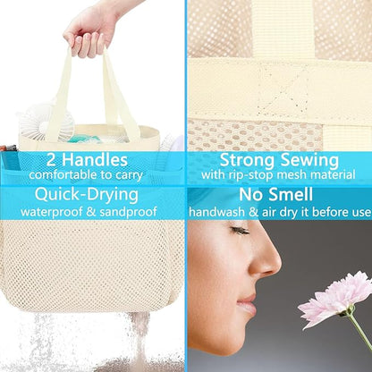 Fammart Mesh Shower Caddy Portable for College Dorm Room Essentials, 8-Pocket Large Shower Basket Tote Bag with 2 Handles for Toiletry, Bathroom, Beach, Camp, Gym