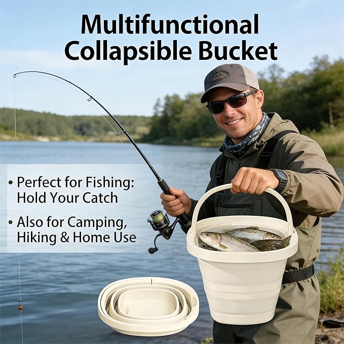 2.6 Gallon (10L) Collapsible Bucket, Large Capacity, Portable Foldable Water Pail for Outdoor Garden Cleaning, Car Washing, Camping, Fishing