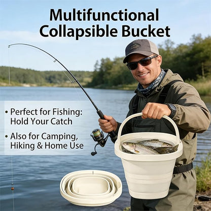 2.6 Gallon (10L) Collapsible Bucket, Large Capacity, Portable Foldable Water Pail for Outdoor Garden Cleaning, Car Washing, Camping, Fishing