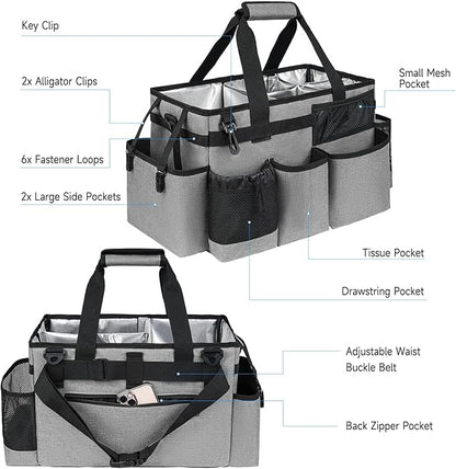 Cleaning Caddy Bag, Large Cleaning Supplies Organizer for Housekeepers, Housekeeping Caddy with Handle and Detachable Padded Cushion, Gray