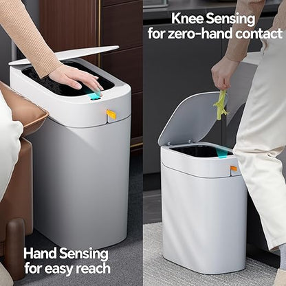 CTIME Bathroom Trash Can with Lid, 3.5 Gallon Slim Touchless Sensor Trash Can, Automatic Suction Smart Trash Can, Suitable for Bedrooms, Offices, Kitchens, and Bathrooms.