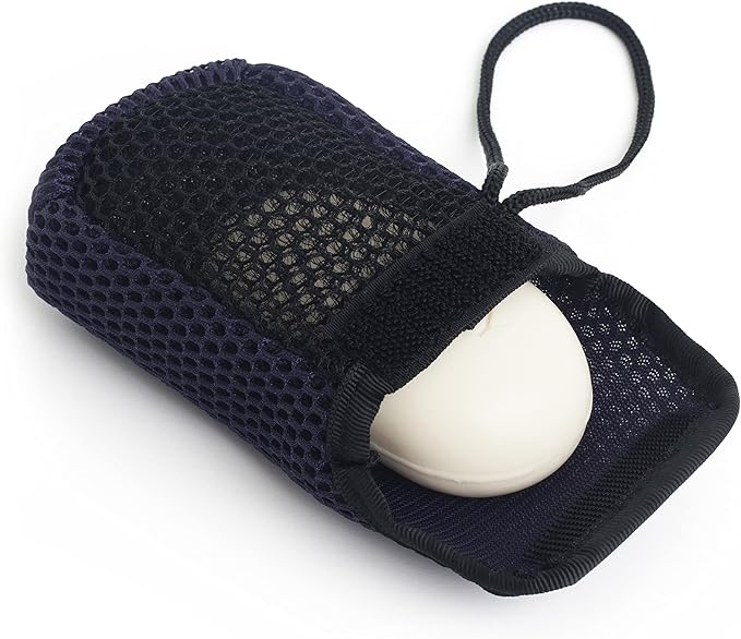 MainBasics Exfoliating Bar Soap Pouch Dual-Sided Body Scrubber - Fits Standard Size Soap Bars, Blue