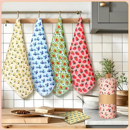 Redbaker 30 Pcs Reusable Paper Towels Rolls Kitchen Towels Bulk Washable Paperless Cloth Cotton Hand Napkins with Cardboard Reusable Napkins for Kitchen Bathroom (Fruit Style)