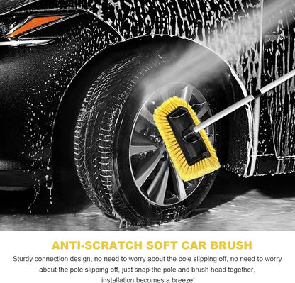 62.7" Car Wash Brush with Long Handle, Scratch-Free Washing Brushes with Five-Sided Soft Bristles, Adjustable Cleaning Brush Wash Mop Kit for RV Truck SUV House Siding (Yellow)