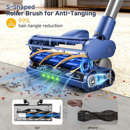 Cordless Stick Vacuum Cleaner - 45KPA Powerful Suction Vacuum with 45 Min Runtime, Detachable Battery, Anti-Tangle & 1.5L Dust Cup, 8 in 1 Vacuum Cleaner for Pet Hair, Carpet, HardFloor, Blue