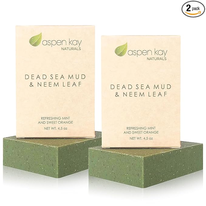 Aspen Kay Naturals Dead Sea Mud and Neem Soap - With Organic Shea Butter & Olive Oil. A Wonderful Neem Face Wash for all Skin Types. Handmade Soap - Made in USA. (2 pack)