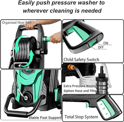 2026NEW Pressure Power Washer 4500PSI with 4 Quick Connect Nozzles, Inlet Hose & Filter, Foam Cannon for Cars/Fences/Driveways/Patios/Home Cleaning, Navy Blue