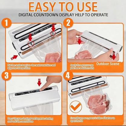 Portable Vacuum Sealer Machine for Food Saver, Compact Mini Bag Sealer+20 Vacuum Storage Bags, One-Touch Automatic Seal In 7-15s for Dry/Wet/Oily Foods,White