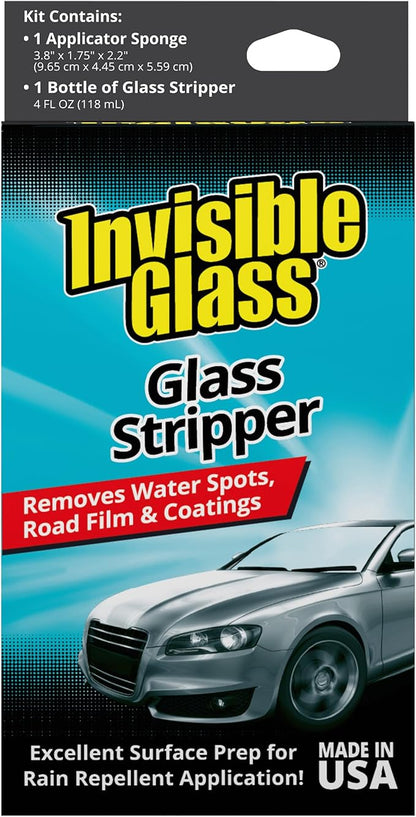 Invisible Glass 91411 Glass Stripper – Hard Water Spot Remover – Strips Coatings, Waxes, Oils & Road Film – Preps Windshields for Rain Repellent & Ceramic Coating – 4 Fl Oz