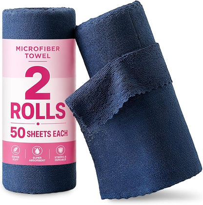Jessy Home 2 Roll Reusable Paper Towels,100 Sheets Tear Away Microfiber Cleaning Cloth, Lint Free Cleaning Rags for Kitchen, Dishcloth,Household Cleaning Supplies