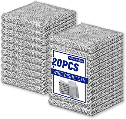 20PCS Non-Scratch Steel Scrubber Pads, Dual-Sided Wire Dishcloths for Wet/Dry Cleaning, Metal Scrubbers for Pots, Pans, Dishes, Sinks, Stove - Grey.