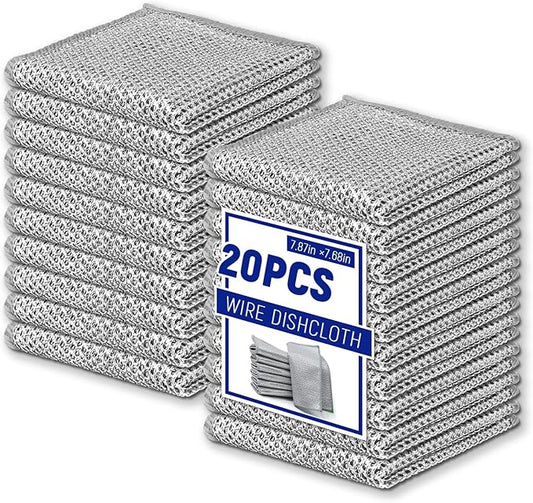 20PCS Non-Scratch Steel Scrubber Pads, Dual-Sided Wire Dishcloths for Wet/Dry Cleaning, Metal Scrubbers for Pots, Pans, Dishes, Sinks, Stove - Grey.