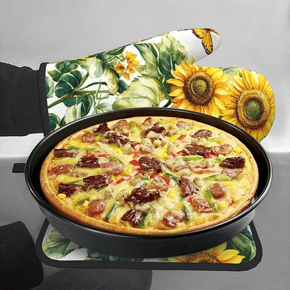 Sunflower Oven Mitts and Pot Holders Spring Summer Kitchen Accessories Set of 2 Floral Plant Botanical Gloves Potholder for Chef Cooking Baking Grilling BBQ