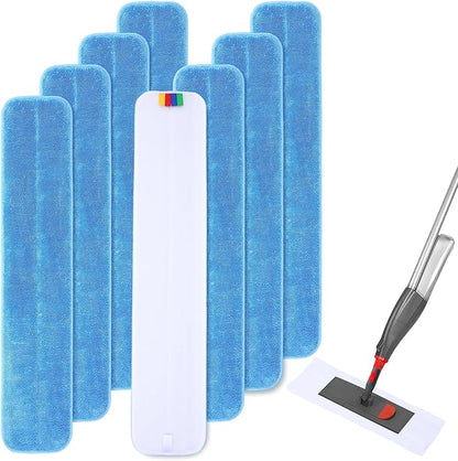8 Pack Replacement Microfiber Pad, Cleaning Refills, Reusable Mop Refills for Flat Mop System, 25" x 5" Machine Washable Pads for Hardwood & Hard Floors
