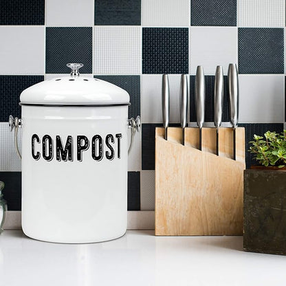 Granrosi Countertop Compost Bin Kitchen, 1.3 Gallon Stainless Steel Indoor Compost Bucket with Lid – Farmhouse Design, Odorless & Rust-Free Counter Pail with Carry Handle and 3 Charcoal Filters