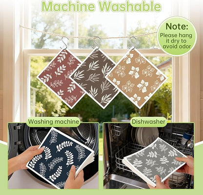 Swedish Dishcloths for Kitchen, 5 Pack Leaf Reusable Paper Towels with 3 Hooks, Washable Dish Cloth Set, Absorbent Cleaning Cloths for Home Washing Dishes Housewarming Gifts for Friend