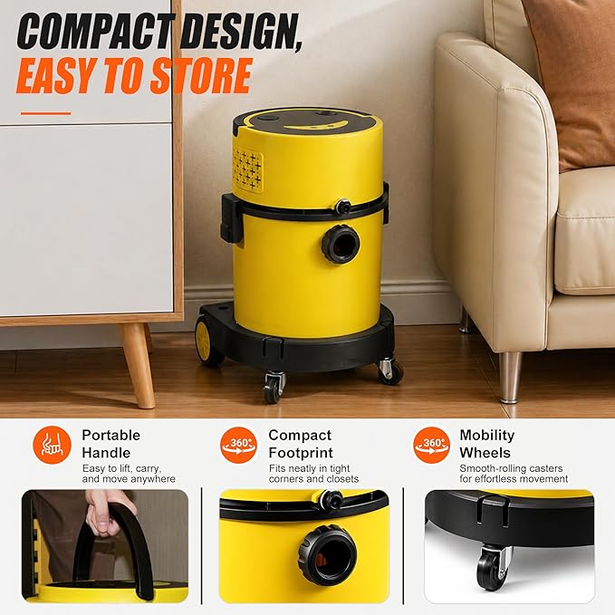 Shop Vacuum Wet and Dry Cleaner, 6 Gallon 5.5 Peak HP Wet Dry Vac, 5 in 1 Portable Shop Vacuum Wet and Dry with a Soap Tank, Filters, Dust Bag, Hose and Attachments for Home, Car, Garage, 208