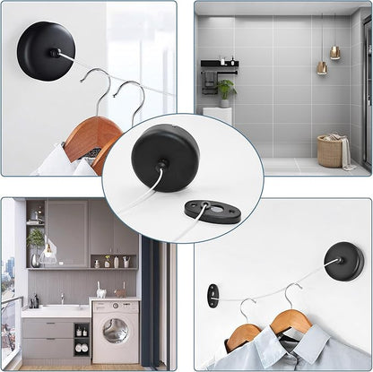 SUS304 Retractable Clothesline with Adjustable Nylon Clothing Rope for Bathroom Laundry Hotels (Black)