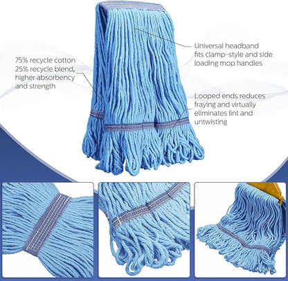 Eccliy 6 Pack Mop Heads Replacement Commercial Industrial Mop Heads Heavy Loop End Cotton String Heavy Duty Refills Wet Washable Refills for Home General Floor Cleaning (Blue,Orange)