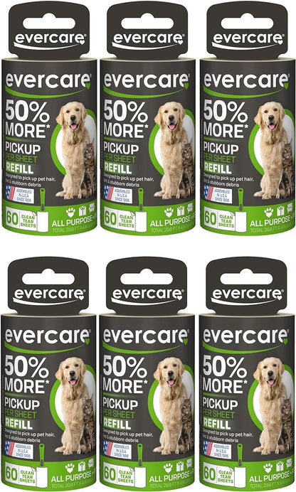 Evercare Extra Sticky Pet Lint Roller Refill 60 Sheets, 6-Pack