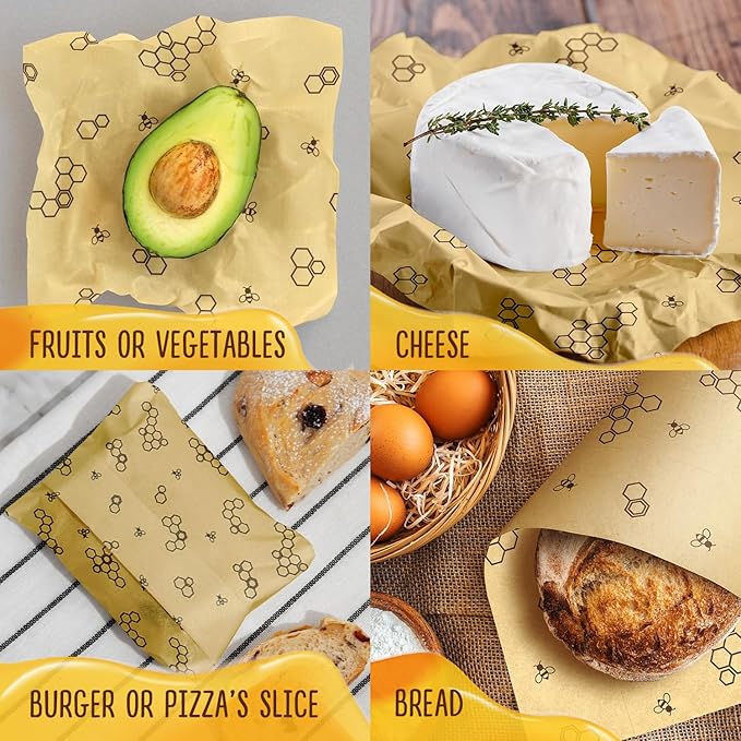 Bee’s Wrap Reusable, Eco Friendly Beeswax Food Wraps, Organic Cotton Food Storage, Assorted Pack of 3 (S, M, L) - Sustainable, Durable, Washable